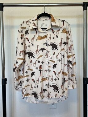 Cream Animal Print Button-Up Blouse